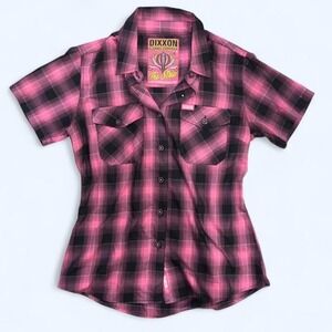Dixxon Flannel Company Pink and black plaid‎ button up. Edition: The Strip.